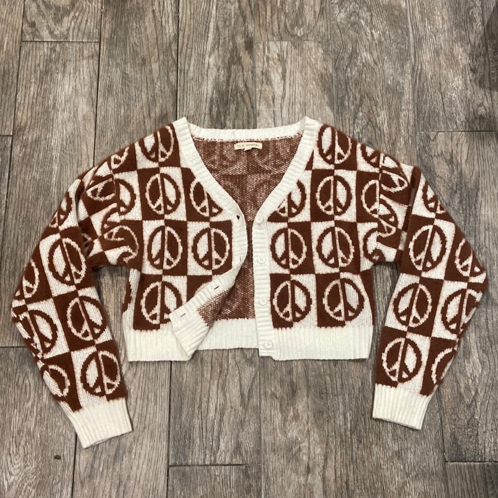Brown and White Peace sign sweater